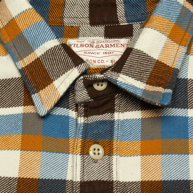 Filson | Vintage Flannel Work Shirt Style # 11010689 Color : Brown / Cream / Ochre / Blue Plaid