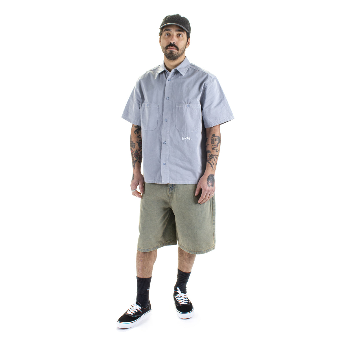 Butter Goods - Contrast Stitch S/S Shirt
Color : Blue Grey