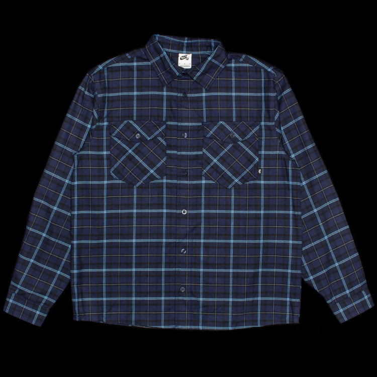 Nike SB | L/S Flannel Button-Up Shirt Style # FN2567-410 Color : Midnight Navy / Obsidian