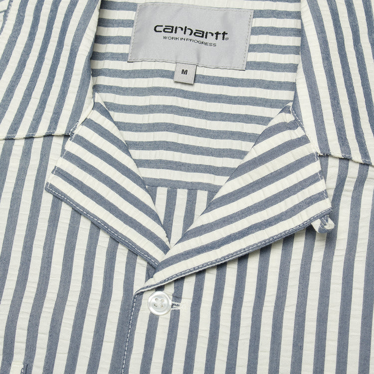 Carhartt WIP - Leavel Shirt
Style # I036203-3K5
Color : Leavel Stripe / Blue River / Wax