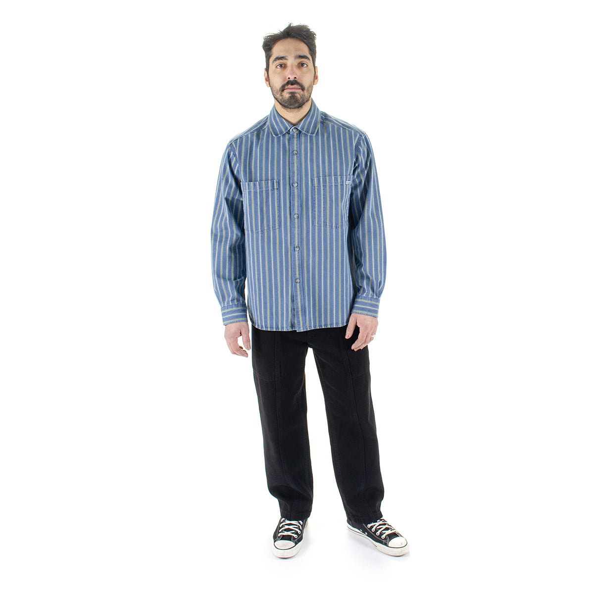 Polar Skate Co. | Mike L/S Denim Shirt
Color : Blue / Yellow