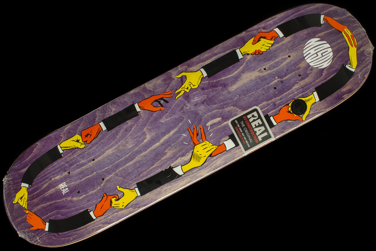 Real - Shakes Deck
Color : Purple
Sizes : 8.38"
Length : 32.25"
Wheelbase : 14.5"

Mason Silva pro model