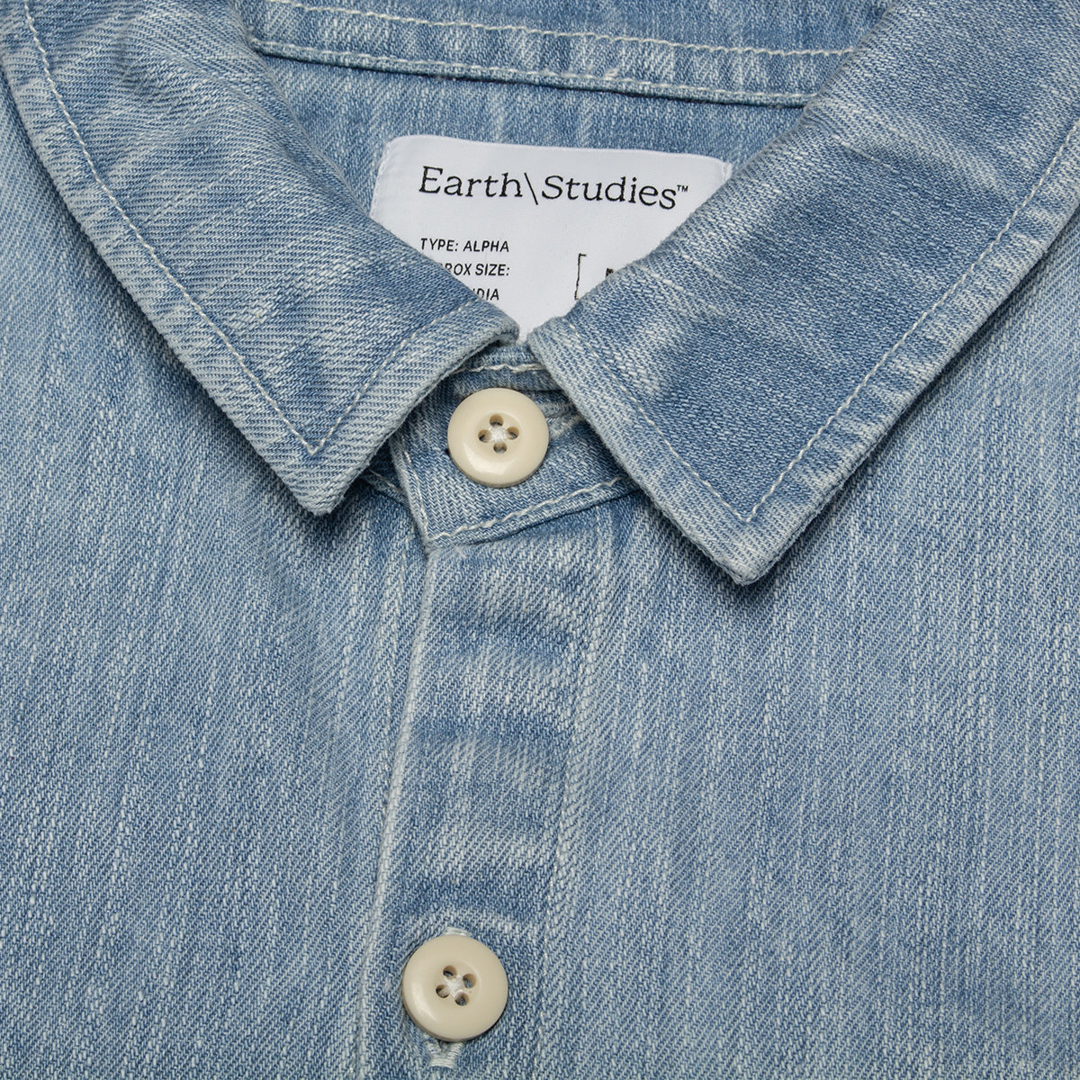 Earth Studies - Research Shirt
Style # MS-109
Color : Washed Denim