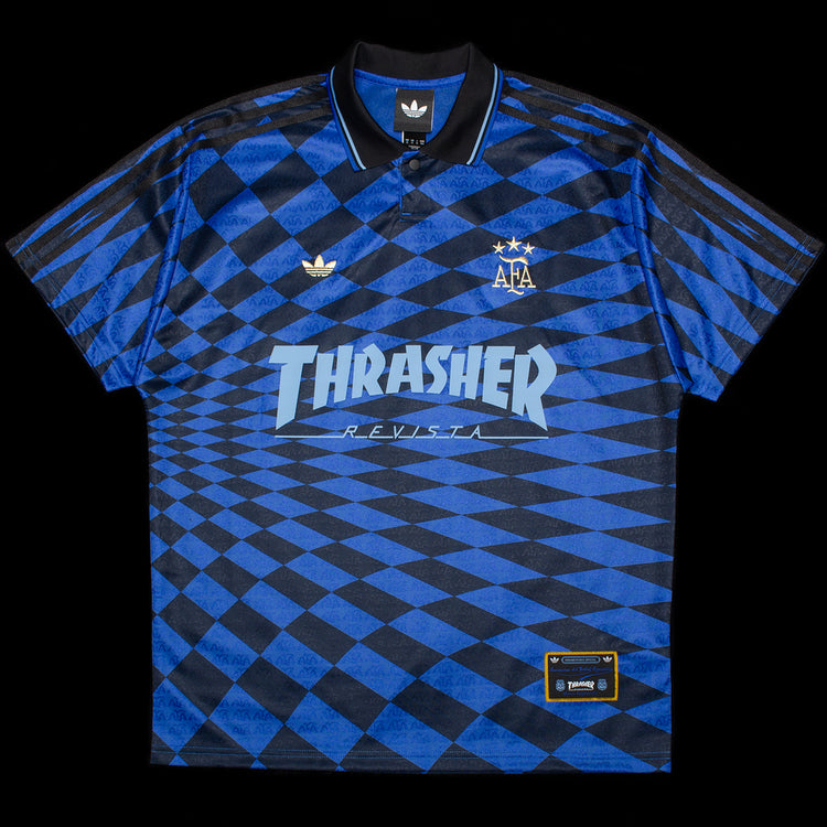 Adidas Skateboarding - Argentina x Thrasher Jersey
Style # KX4551
Color : Black / Blue