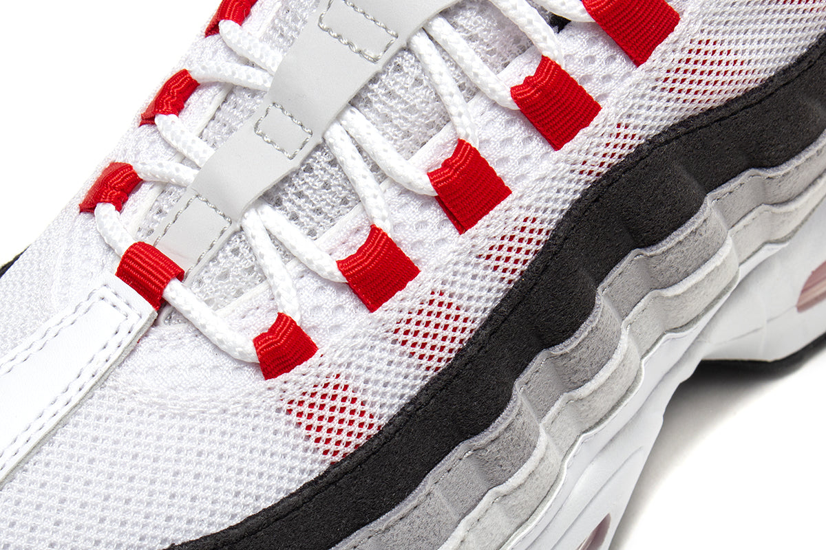 Nike - Air Max 95 Big Bubble
Style # IB7862-100
Color : White / Comet Red / Neutral Grey / Medium Grey
