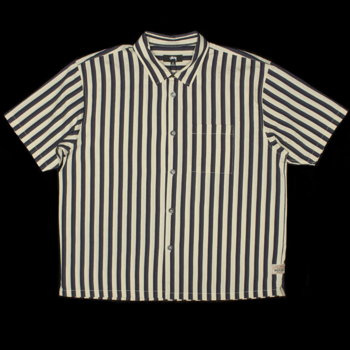 Stussy | Flat Bottom Striped Shirt Style # 1110325 Color : Navy