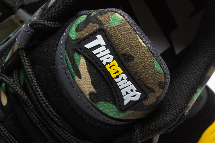 Thrasher x DC Truth Style # ADYS100761-BCM Color : Black / Camo / Yellow