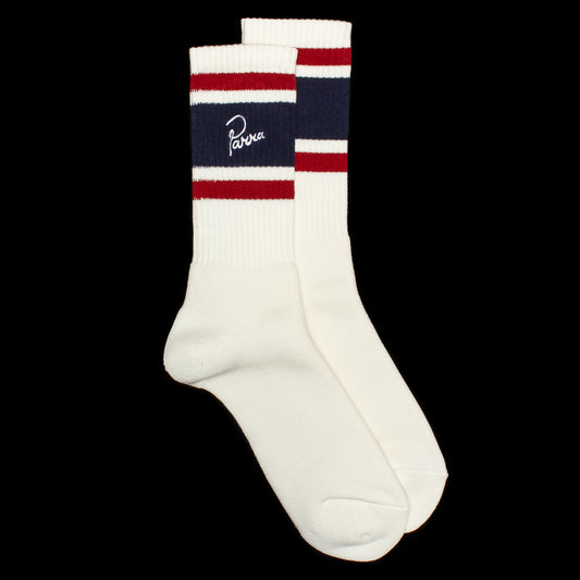 by Parra - Signature Striped Crew Sock
Style # 55470
Color : White / Navy / Red