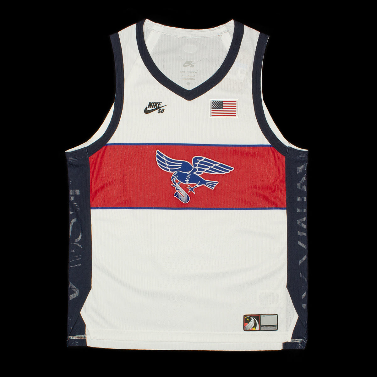 Nike SB | Sleeveless Olympic Dri-FIT Eagle Jersey Style # FZ4073-100 Color : White / Sport Red / Obsidian / Black