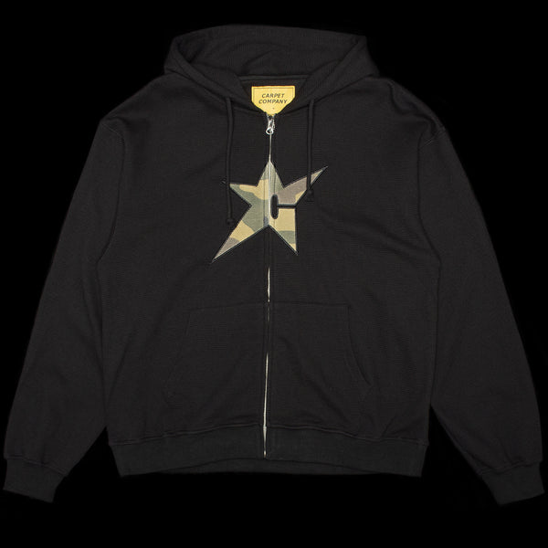 トップス CARPET COMPANY THERMAL ZIP HOODIE BLACK CARPET COMPANY THERMAL ZIP HOODIE BLACK