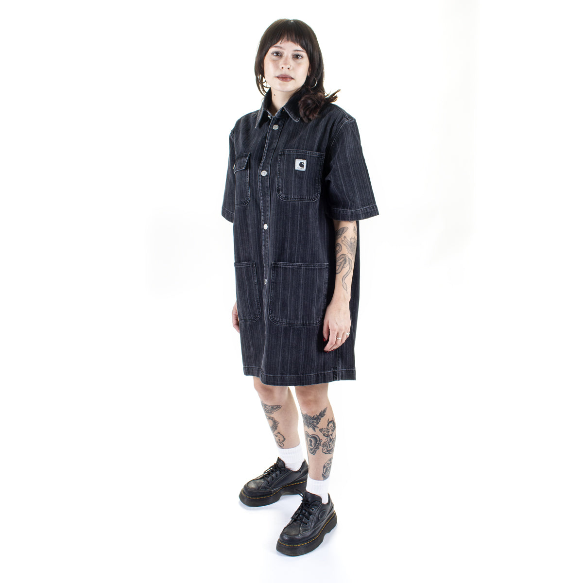 Carhartt WIP - Women's Rylan Dress
Style # I035578-32I
Color : Striped Black (Stone Washed)