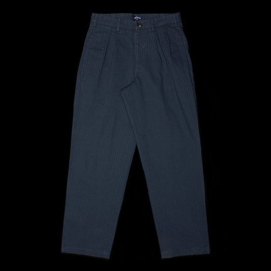 Noah | Classic Double-Pleat Herringbone Pants Color : Navy