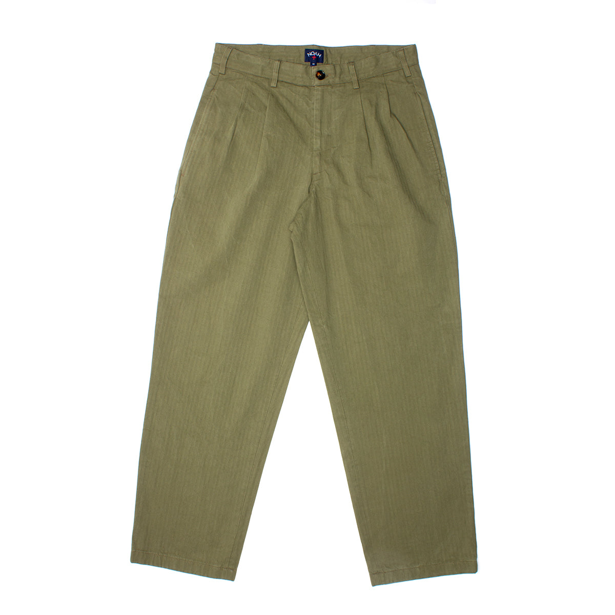 Noah | Classic Double-Pleat Herringbone Pant Color : Army Green