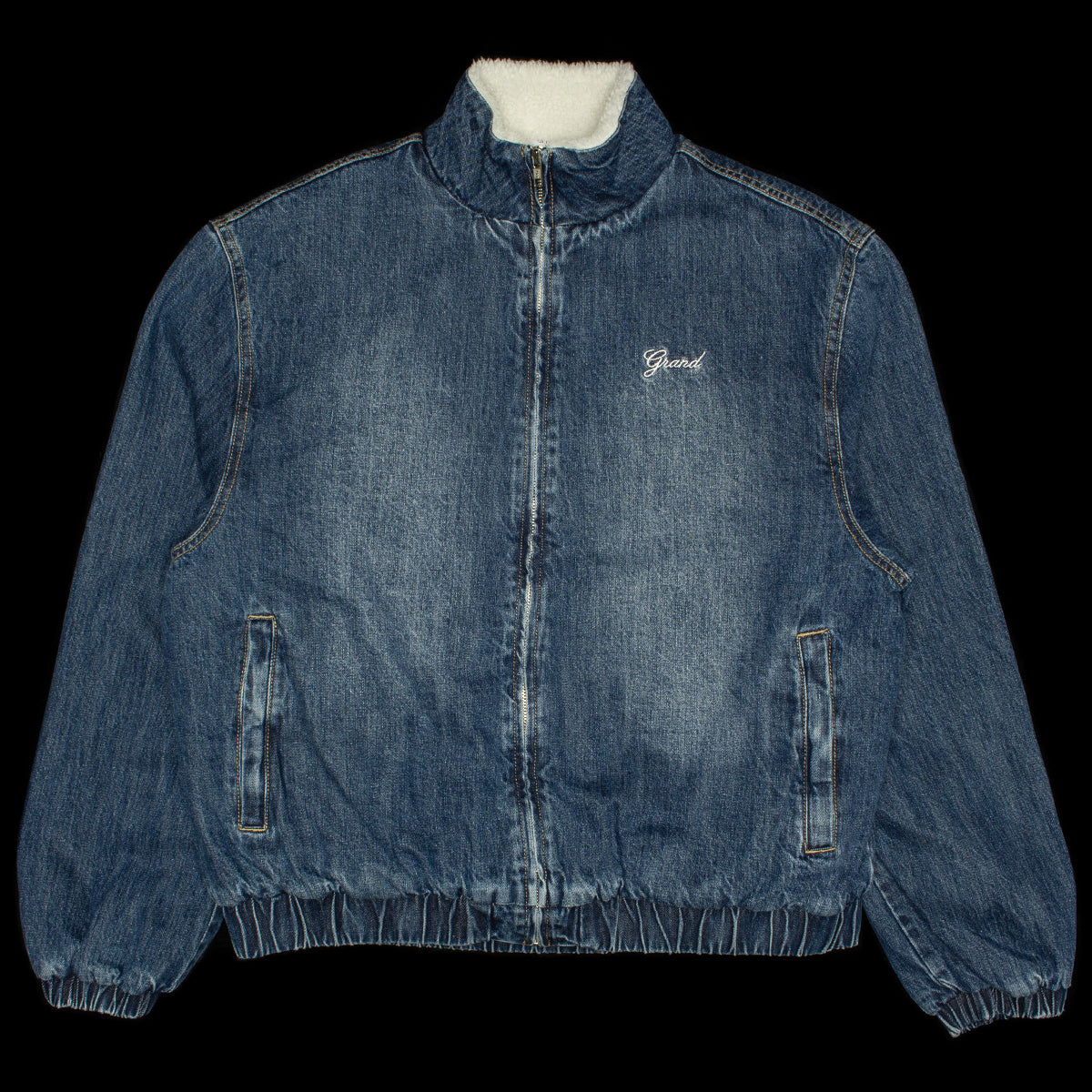 Grand Collection | Sherpa Lined Denim Track Jacket Color : Blue Denim