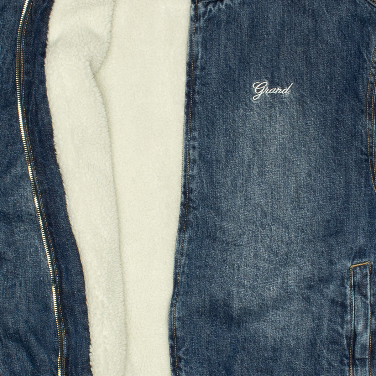 Grand Collection | Sherpa Lined Denim Track Jacket Color : Blue Denim