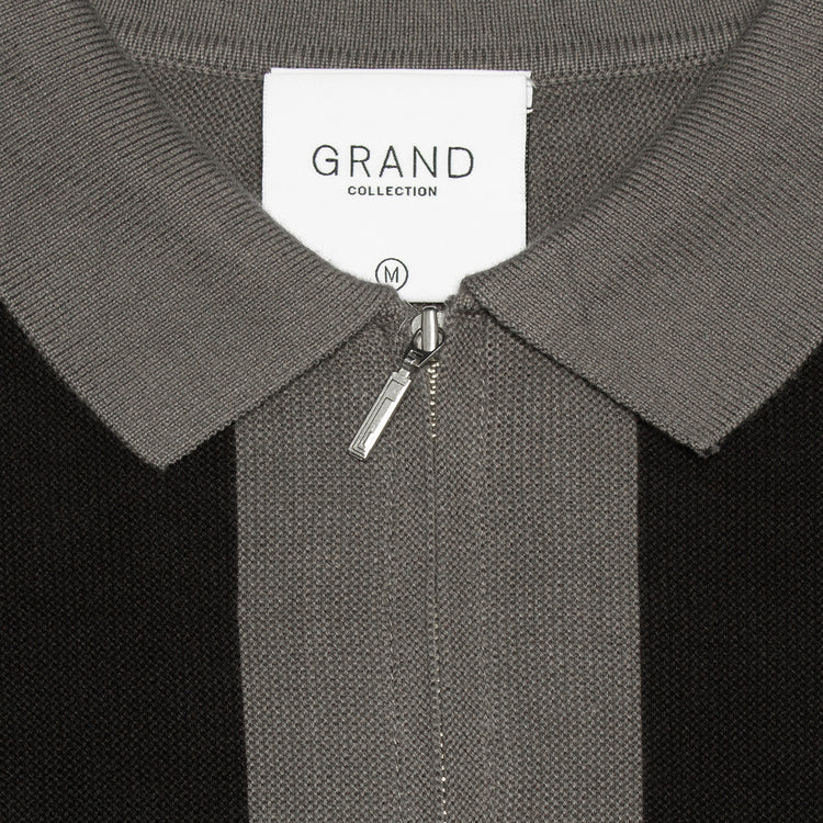 Grand Collection | Knit Quarter Zip Color : Grey / Black