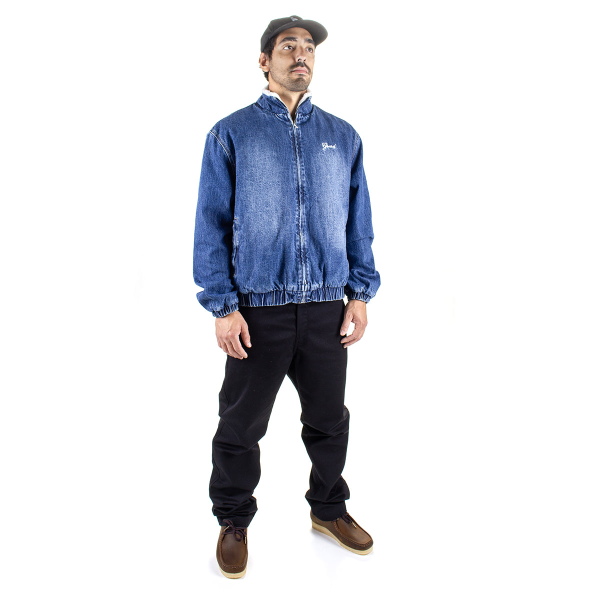 Grand Collection | Sherpa Lined Denim Track Jacket Color : Blue Denim