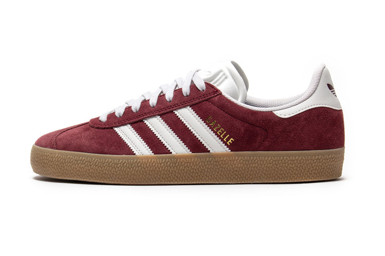 Adidas - Gazelle ADV
Style # JR2000
Color : Shadow Red / Crystal White / Gold Metallic