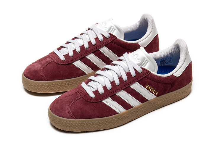 Adidas - Gazelle ADV
Style # JR2000
Color : Shadow Red / Crystal White / Gold Metallic