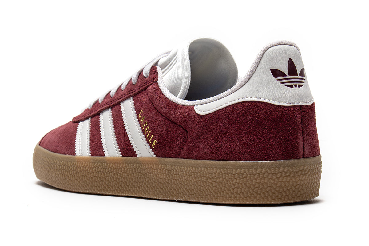 Adidas - Gazelle ADV
Style # JR2000
Color : Shadow Red / Crystal White / Gold Metallic