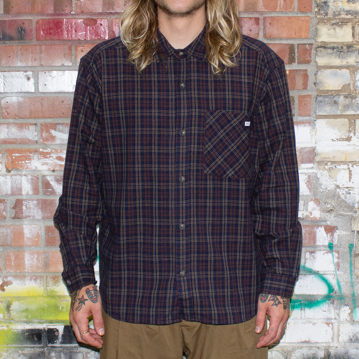 Polar | Mitchell L/S Flannel Shirt Color : Navy / Brown Materials : 100% Cotton