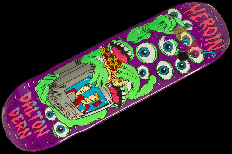 Heroin - Mutate Or Die Deck
Sizes : 8.75"
Wheelbase : 14.125"
Length : 32.1"

Dalton Dern