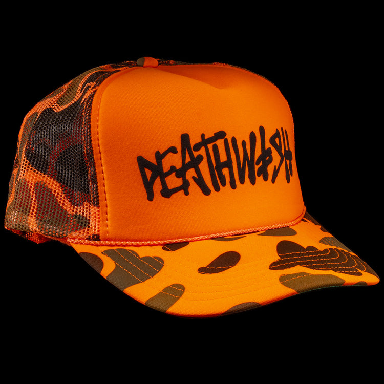 Deathwish - OG Deathspray Trucker Hat
Color : Orange Camo