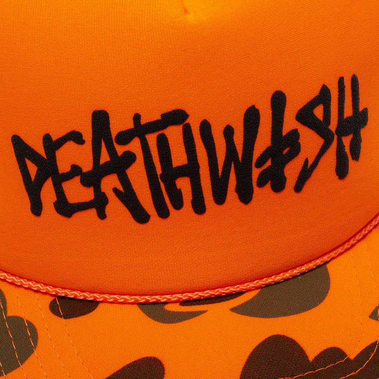 Deathwish - OG Deathspray Trucker Hat
Color : Orange Camo
