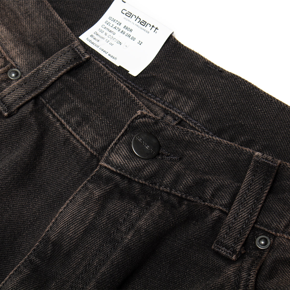 Carhartt WIP - Aaron Pant
Style # I036728-890R
Color : Black (Tobacco Used Wash)