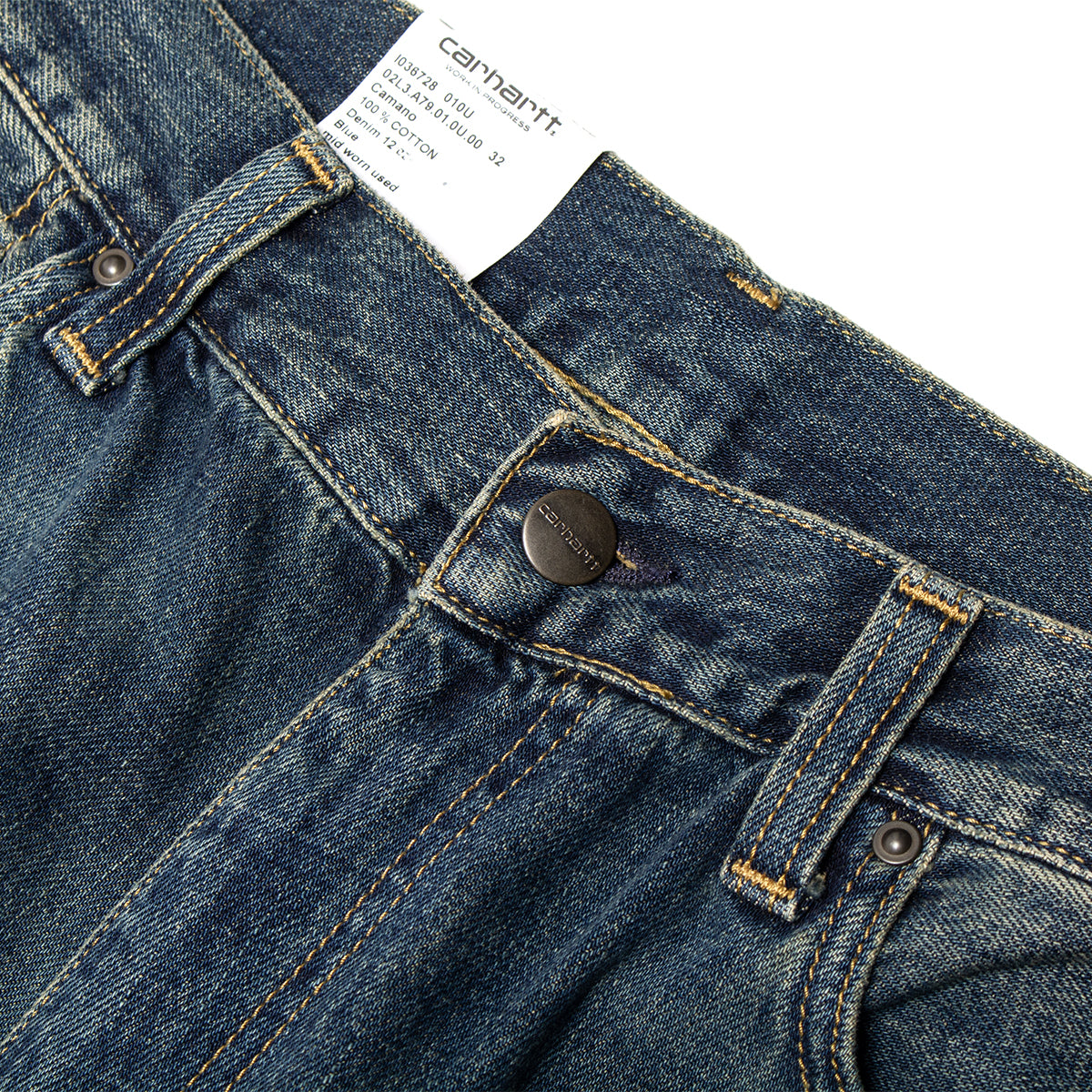 Carhartt WIP - Aaron Pant
Style # I036728-010U
Color : Blue (Mid Worn Used)