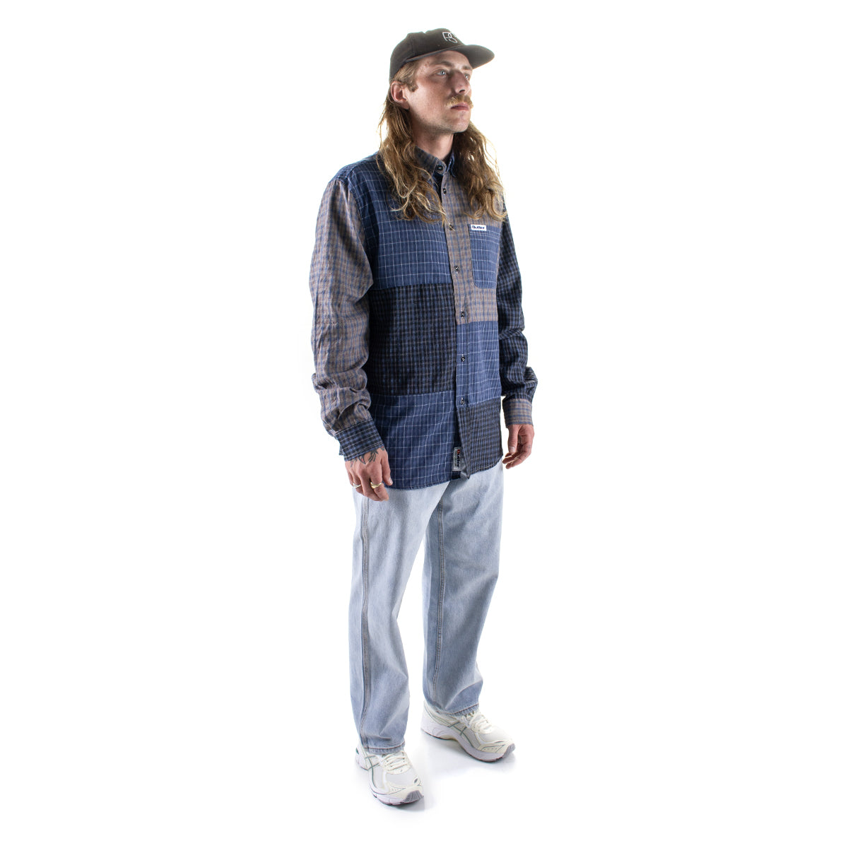 Butter Goods | Patchwork Plaid L/S Shirt
Color : Overdye Blue