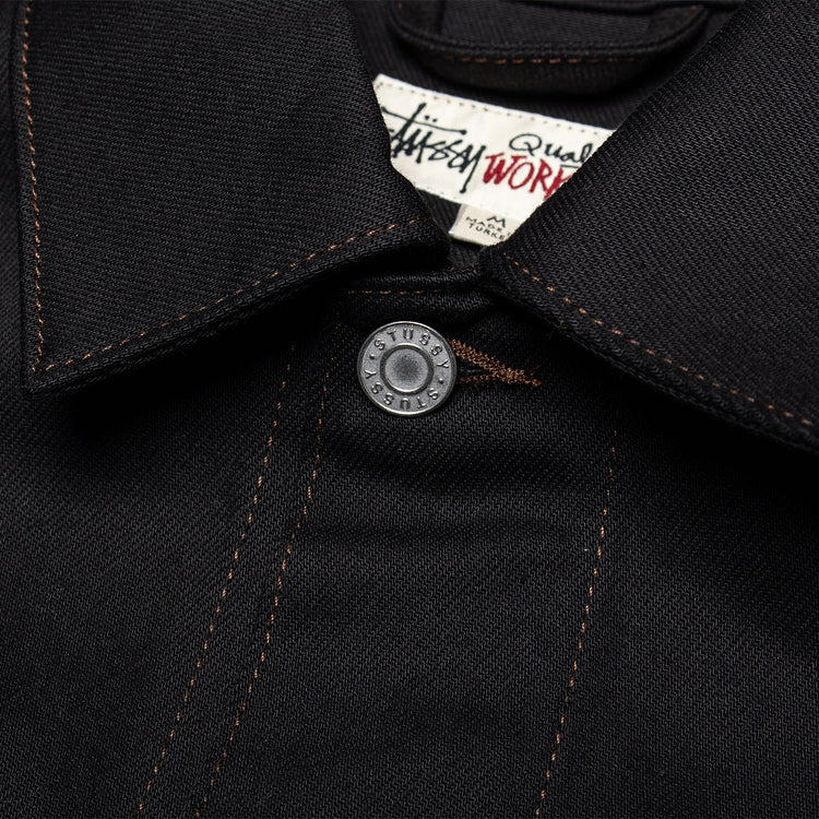 Stussy - Denim Trucker Jacket
Style # 115980
Color : Raw Black Contrast Stitch