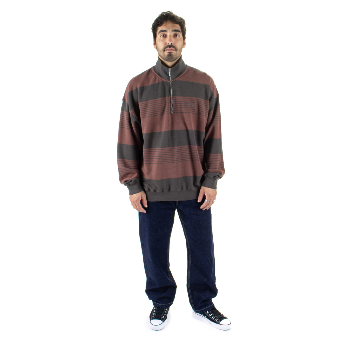Polar Skate Co. - Surf Half Zip L/S Shirt
Color : Dirty Black / Brownstone