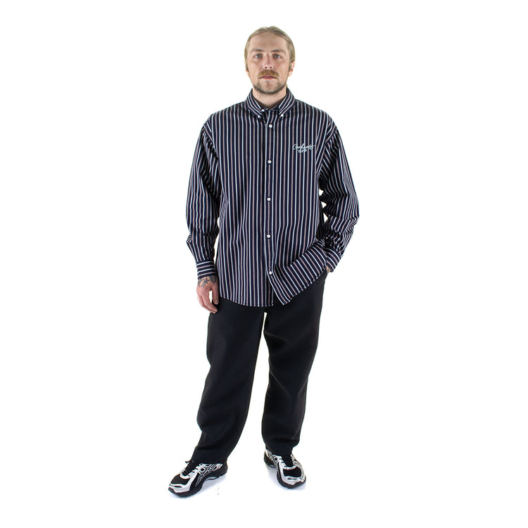 Carhartt WIP - Palance Stripe L/S Shirt
Style # I035330-35H
Color : Dark Navy