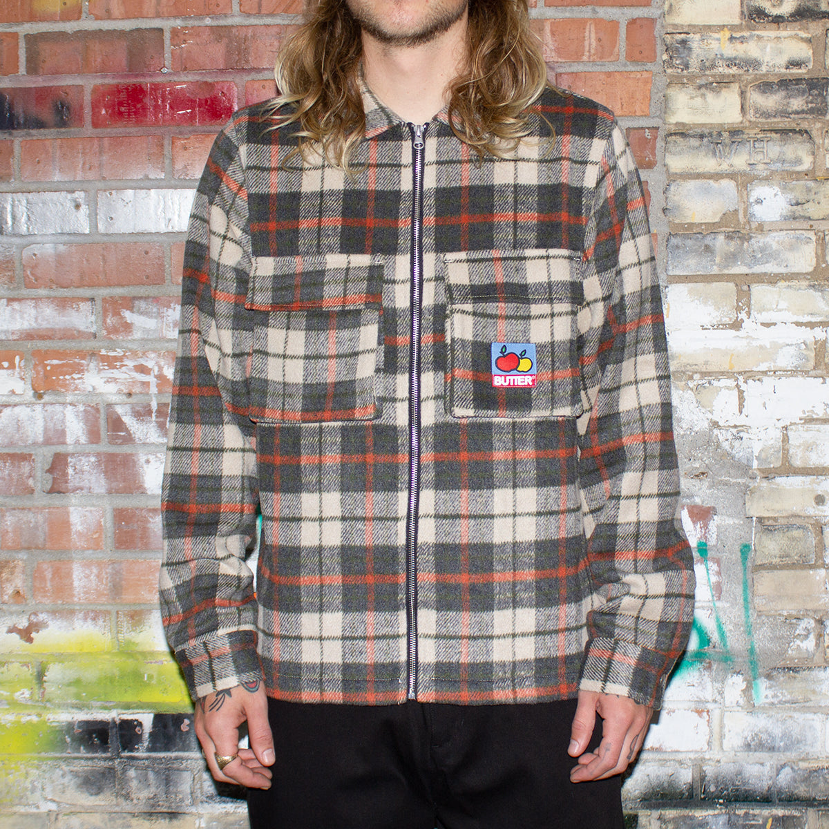 Butter Goods | Grove Plaid Overshirt Color : Natural / Midnight / Red