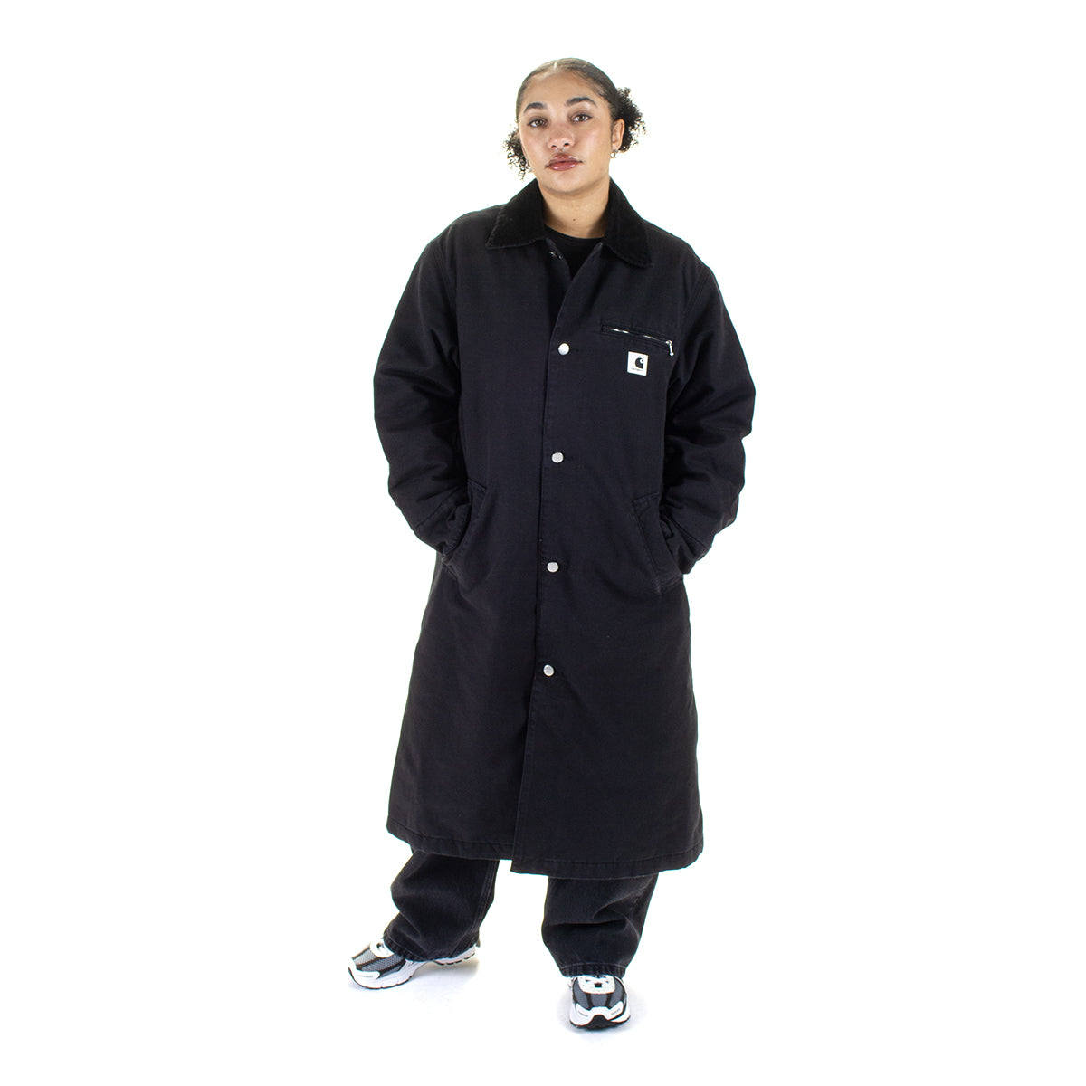 Carhartt WIP - Women's Webster Coat
Style # I035676-00E
Color : Black / Black (Stone Washed)
