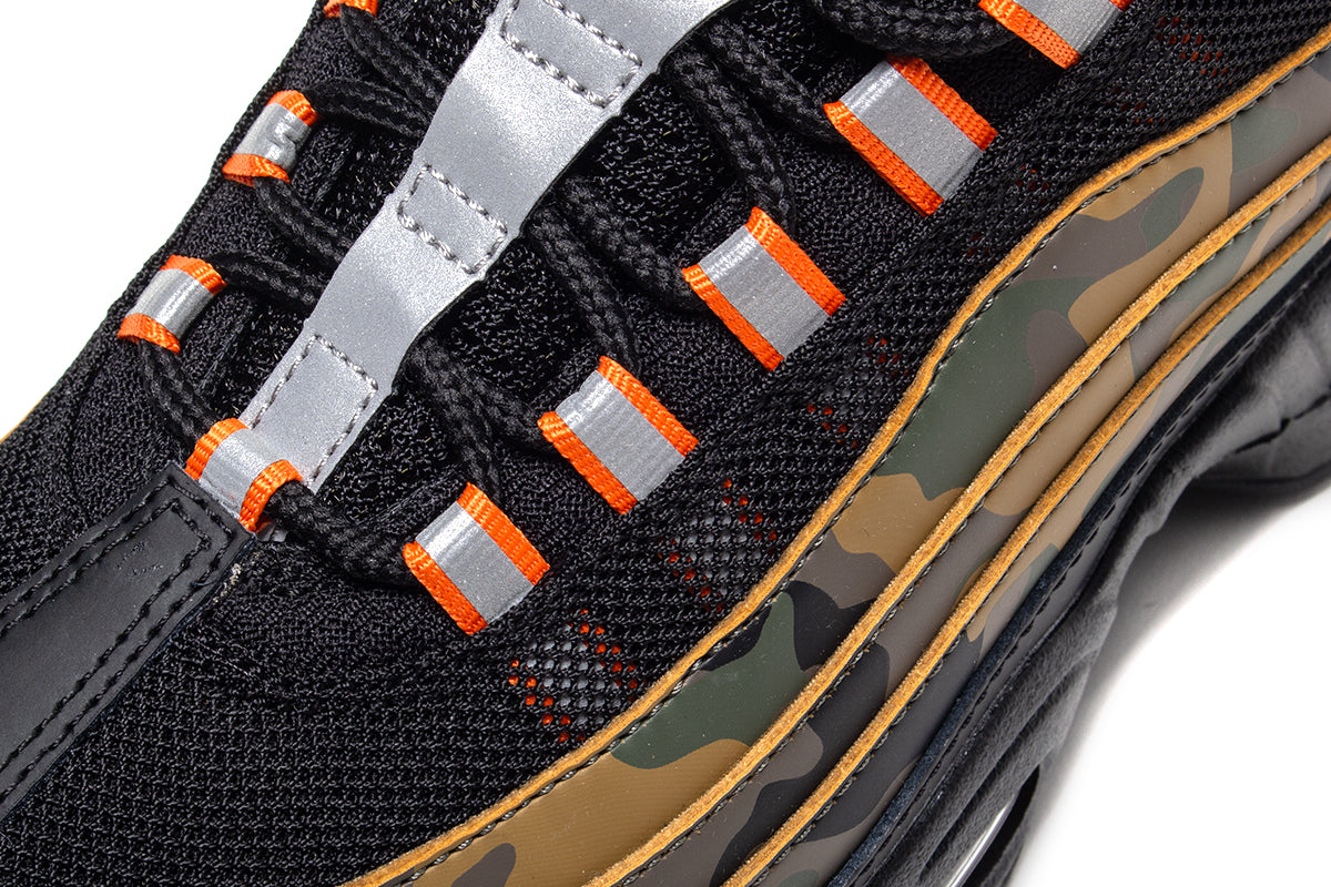 Nike - Air Max 95
Style # HQ1973-001
Color : Black / Safety Orange / Metallic Silver