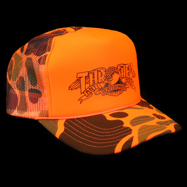 Thrasher x Anti Hero | Mag Banner Trucker Hat Orange Camo