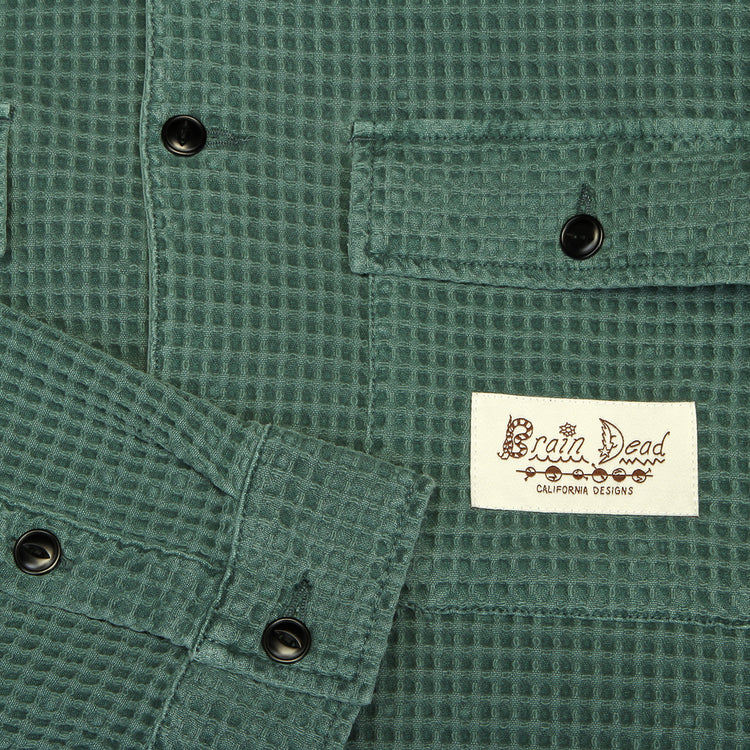 Brain Dead - Waffle Button Front Shirt
Color : Silver Pine