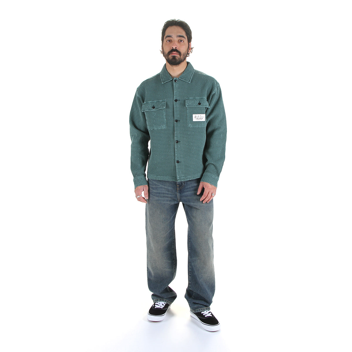 Brain Dead - Waffle Button Front Shirt
Color : Silver Pine