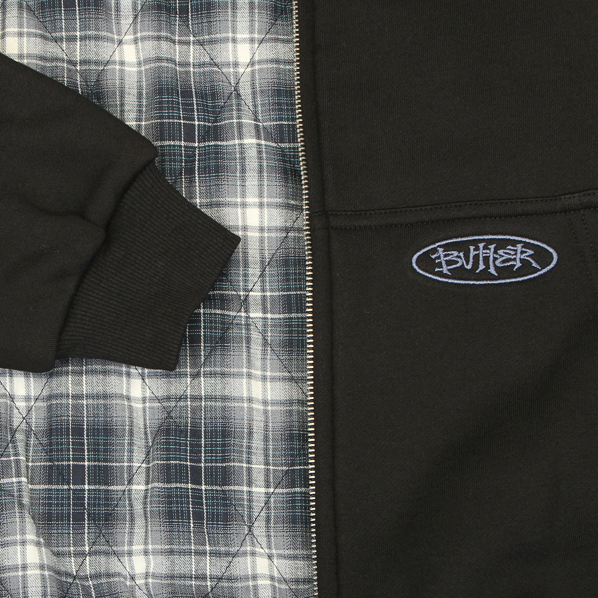 Butter Goods - Plaid Lined Zip-Thru Hoodie
Color : Black