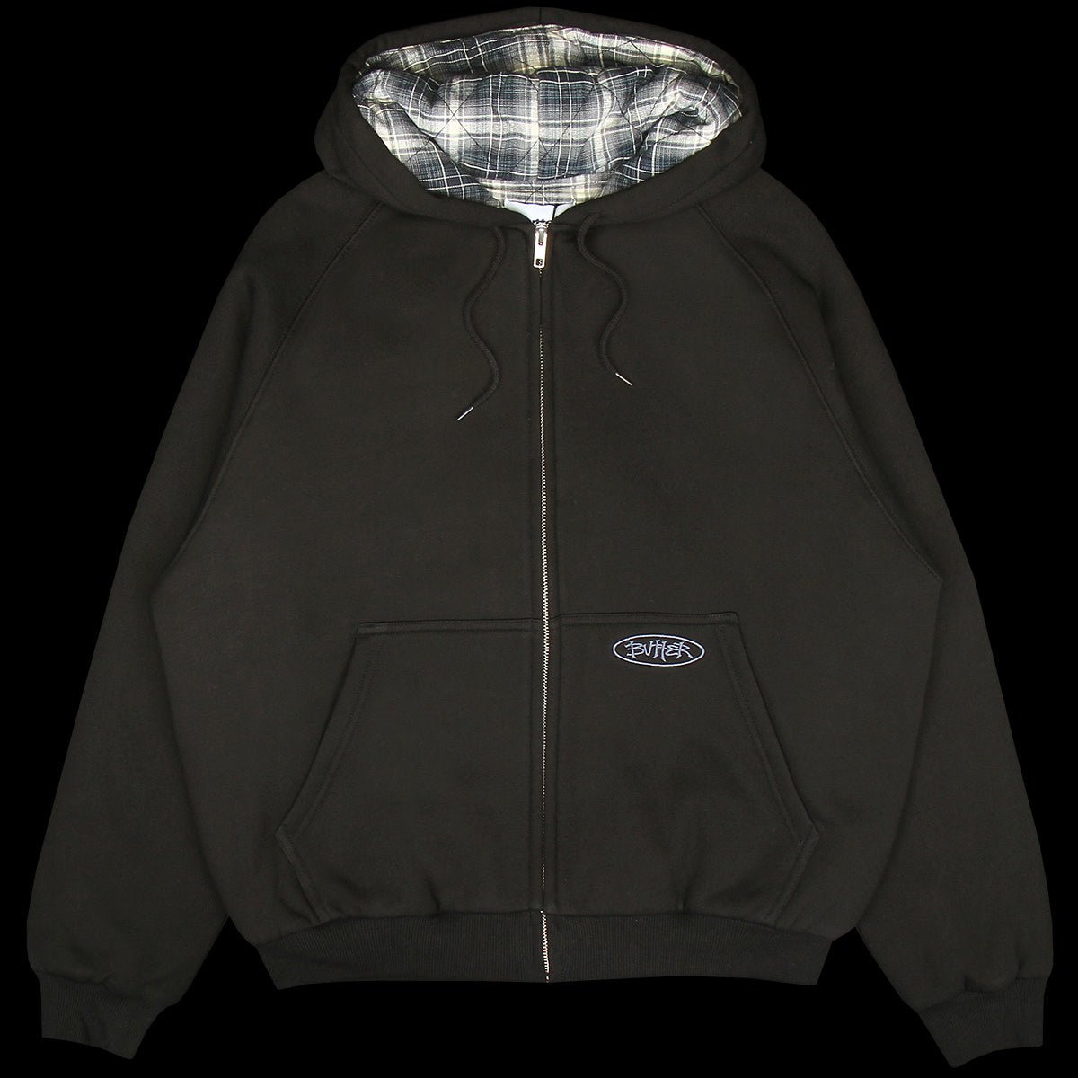 Butter Goods - Plaid Lined Zip-Thru Hoodie
Color : Black