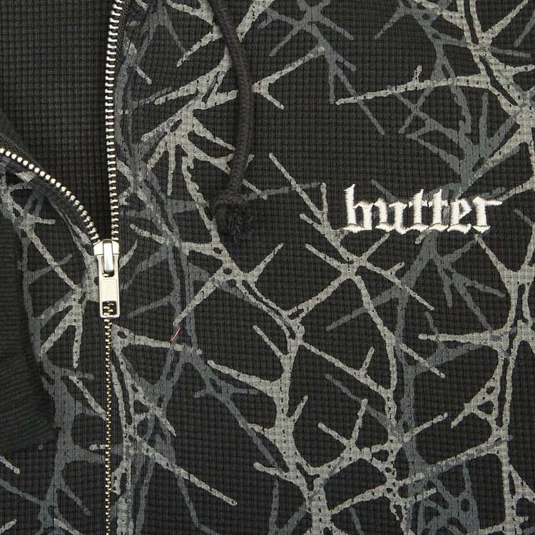 Butter Goods - Thorn Camo Waffle Zip-Thru Hoodie
Color : Black