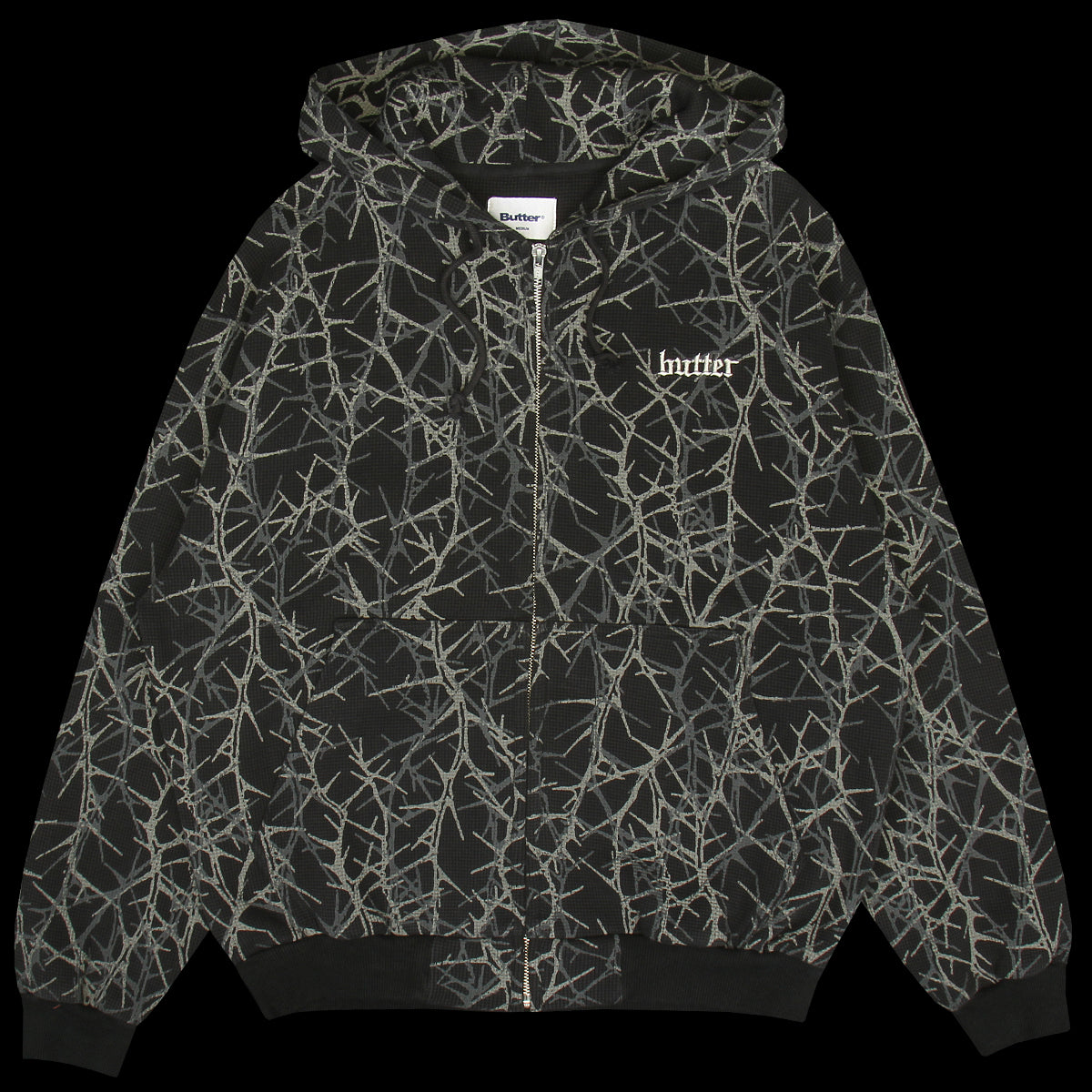 Butter Goods - Thorn Camo Waffle Zip-Thru Hoodie
Color : Black