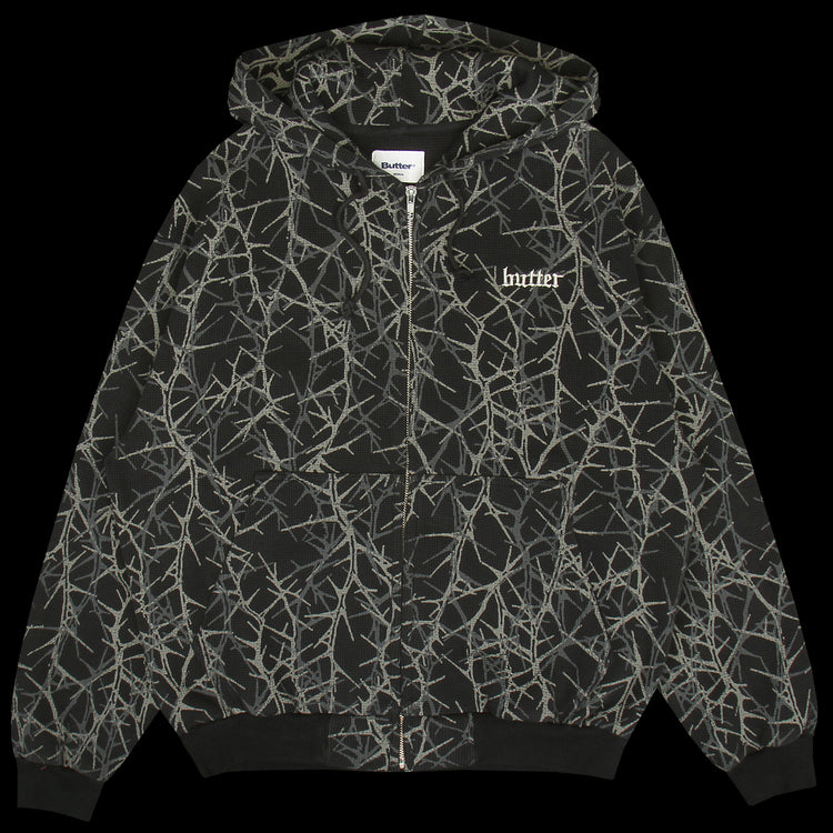 Butter Goods - Thorn Camo Waffle Zip-Thru Hoodie
Color : Black