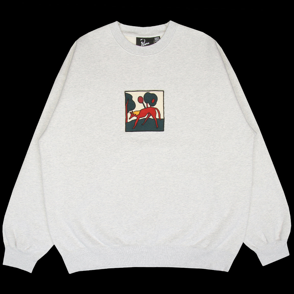 by Parra - Long Lost Leg Crewneck
Style # 56135
Color : Heather Grey