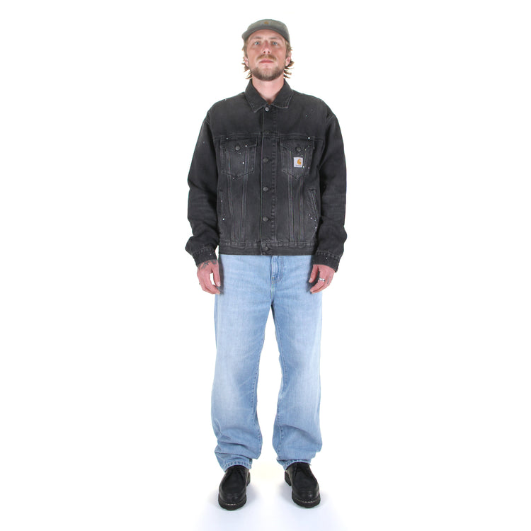 Carhartt WIP - Helston Jacket
Style # I033352-89EJ
Color : Black (Destroy Wash Splatter)

Carhartt WIP - Aaron Pant
Style # I036728-01UR
Color : Blue (Burst Washed)