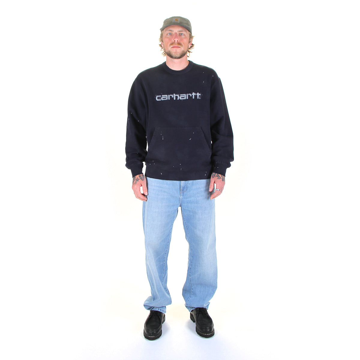 Carhartt WIP - Painter Sweatshirt
Style # I036899-1C
Color : Dark Navy (Destroy Wash Splatter)