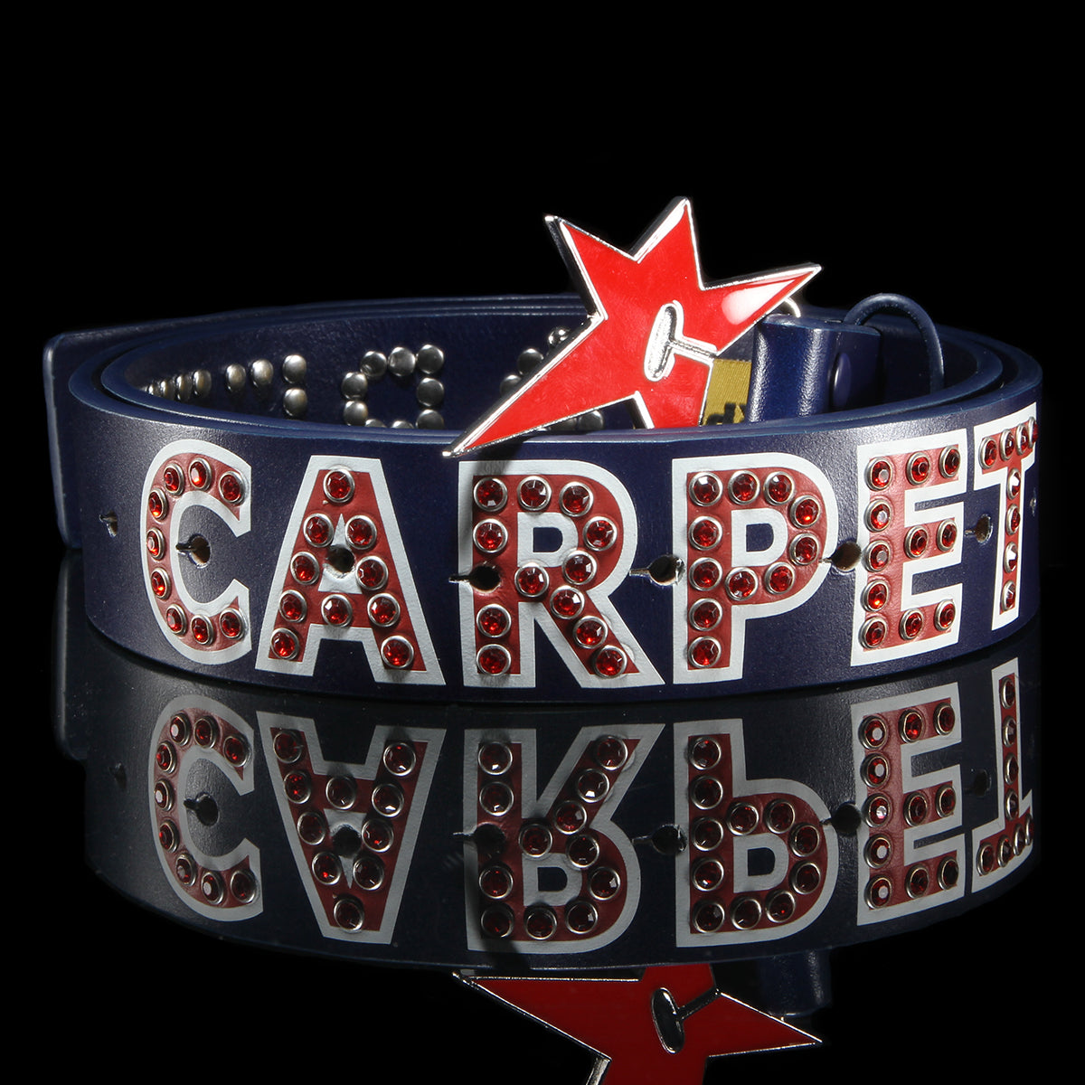 Carpet Company - Varsity Rhinestone Leather Belt
Color : Navy Blue