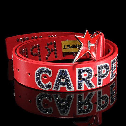 Carpet Company - Varsity Rhinestone Leather Belt
Color : Red